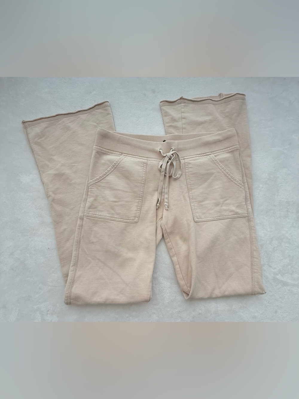 Twisted Heart 100% Cotton Flare Bottom Lounge Pants Small Cream Beige Y2K Casual - Picture 6 of 10
